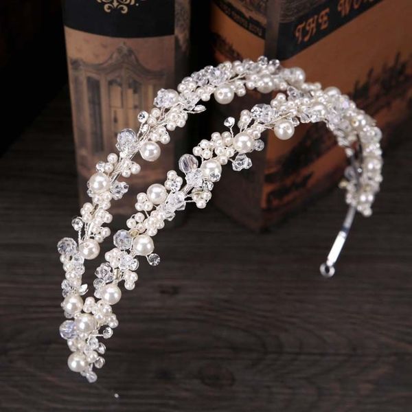 Cristal de casamento vintage Crystal Rhinestone Pérola Acessórios para cabelos com faixa para a cabeça Coroa Tiara Ribbon Jóias Jóias set270Q
