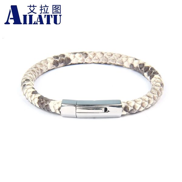 Ailatu Luxury 6mm Python Python Skin Skinle Bracelets Bracelets de aço inoxidável 240416