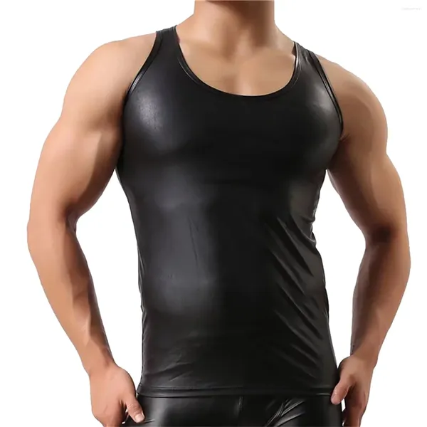 Bras Setler Erkekler Seksi Pu Deri Tank Üstü Kolsuz Erotik şekillendirme Kılıf Streç Gömlekleri Yumuşak Lateks Bodycon Patent T-Shirt Club yelek