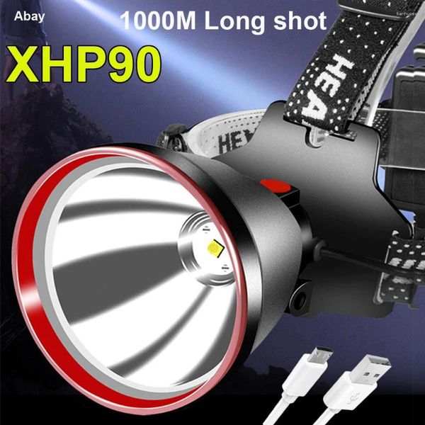 Scheinwerfer XHP90 1000 m LED LED LED -Scheinwerfer 18650 Großer Leichtbecher Scheinwerfer Scheinwerfer Lampe Kopfflasel -Camping -Fischerei