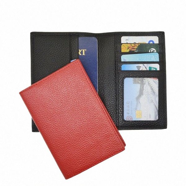 echte Kuhleder -Passhalter -Komposit -Weichbonon -Farbabdeckung für die Passhülle mit Flug Ticket Pocket Card Wallet Q9DV#