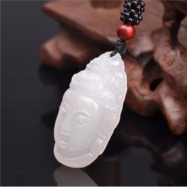 Xinjiang White Jade Buddha Head Ciondolo Natural Autentico Afghanistan Baiyu Guanyin Head Jade Ciondolo ciondolo 281Q