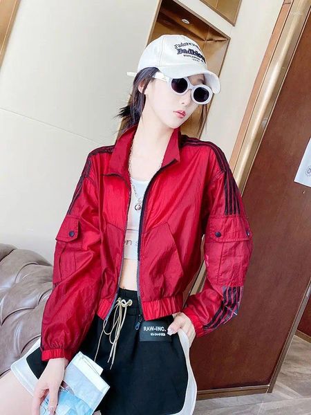 Damenjacken weiße rote Frauen Sweatshirt Langarm Langarm Reißverschluss Sonnenschutz geschrußt Sportswear Korean Chic Mant