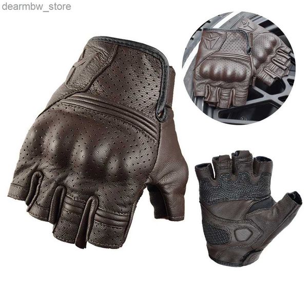 Bisiklet Eldivenleri Vintage Gerçek Ater Motosiklet Yaz Eldivenleri Fingerss Mtb Açık Hava Spor Motosiklet Eldivenleri Erkekler Yarım parmak Guantes Moto M-XL L48