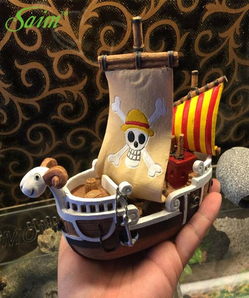 SAIM ONE PIECE PIRATE NAVIO DE AQUARIUM TANQUE DE TANQUE DE PERONALIZAÇÃO Decoração de aquário Pirata Navio escalada Caixa de pet tank boat sz007 21031775565