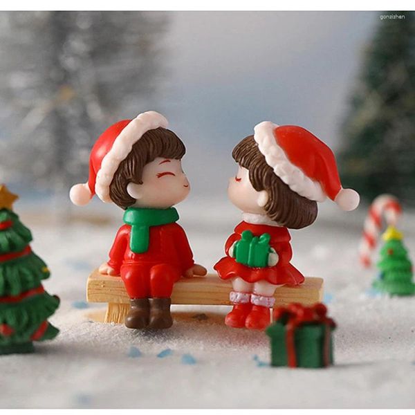 Dekorative Figuren 1 Paar Mini Weihnachtspaar Figur Doll Garten Dekor Ornament Kid Spielzeug Spielzeug Miniatur Landschaft Ornamente Menschen Statue Statue