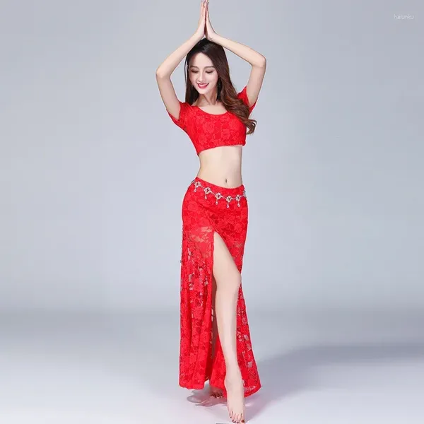 Bühnenbekleidung Tanzperformance Kleidung großer Größe Spitzenanzug Bauch Training Oriental sexy sexy