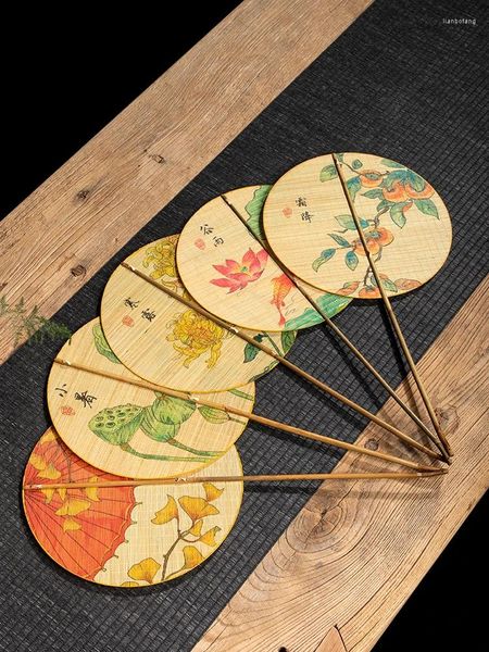 Dekorative Figuren handgefertigtes Bambus -Seidendruck kreisförmiger Lüfter Japanischer chinesischer Stil Klassischer Runde Ancient