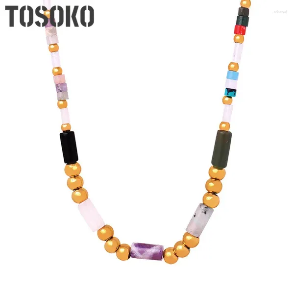 Colares pendentes Tosoko Jóias de aço inoxidável Multi Color Crystal Stone Stone Handmade Badyd Titanium Colar Bsp1746