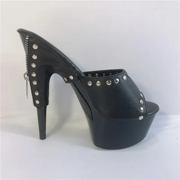 Tanzschuhe 15cm Reißverschluss sexy dünne Superstar -Mode 6 -Zoll -Absätze Sommer Backfarbe Nieten -Dekorationen