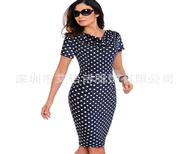 Vendita online Summer Sexy BodyCon Stampa Flower Stampa a manica corta Lady Slim Black Polka Dot Dress Abito Causal Style6527447