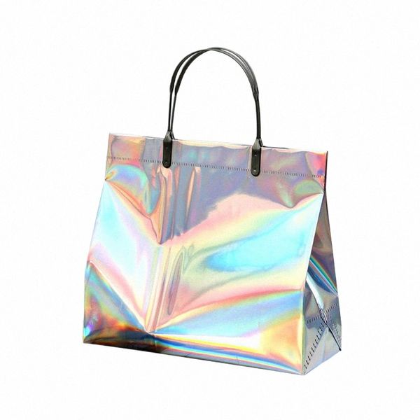 1pcs pvc lazer tote çanta kalın çanta su geçirmez hediye çantası plastik torba giyim mağazası kadınlar kızlar hediyeler yeni fi g5es#