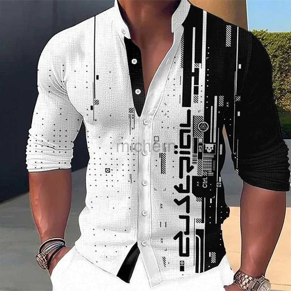 Camisas casuais masculinas explosive Four Seasons Fashion Mody Mens Printed Business Business Slave Stand Collar Wear 240416