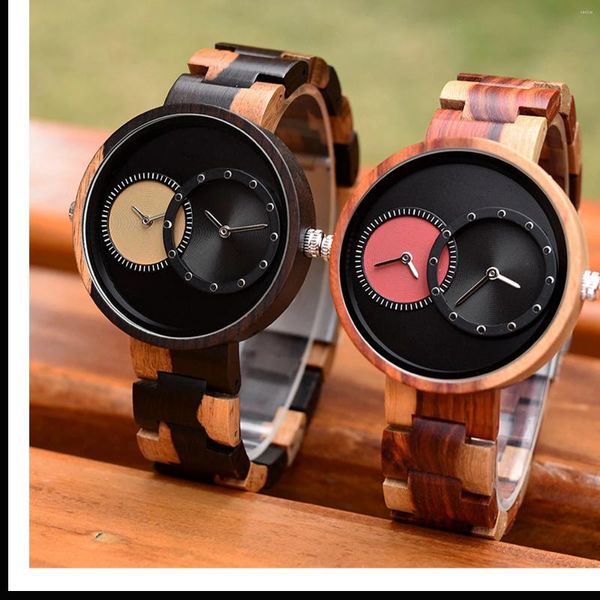 Armbanduhrenbeobachter für die 2 Zeitzone der Frauen für Frauen aus Holzwächtern Leichtes Luxus -Quarz -Modedesign Uhr für Liebe
