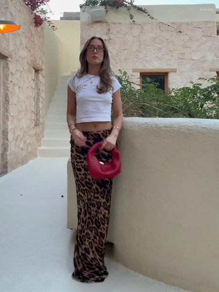 Gonne con leopardo vintage stampato con gonna ad alta galla da donna a forma di moda a lunghezza del pavimento 2024 donne estivi primaverili sexy high streetwear sexy