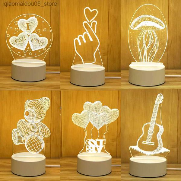 Lampade sfumature romantiche amore 3D lampada a led acriliche per casa per bambini lampada notturna lampada da tavolo decorazione per feste di compleanno decorazione di San Valentino lampada da comodino q240416