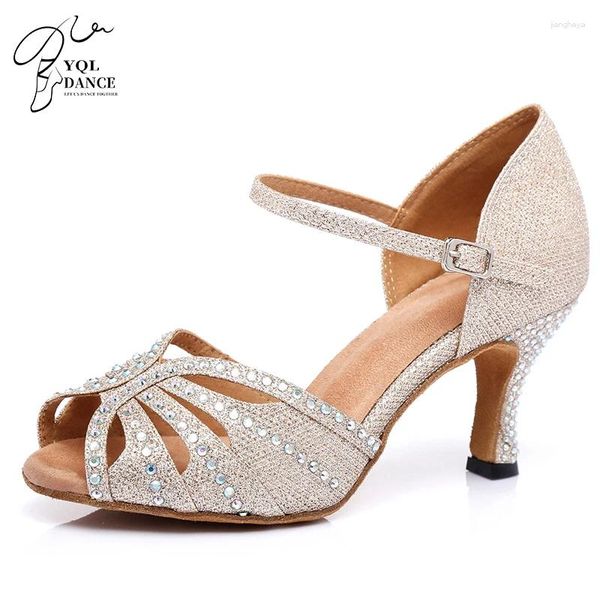 Tanzschuhe Frau Strass Ballroom Latin für Mädchen Glitzer Stoff Bachata Salsa Tanzen 3,5/3,75 Zoll Flare Absatz