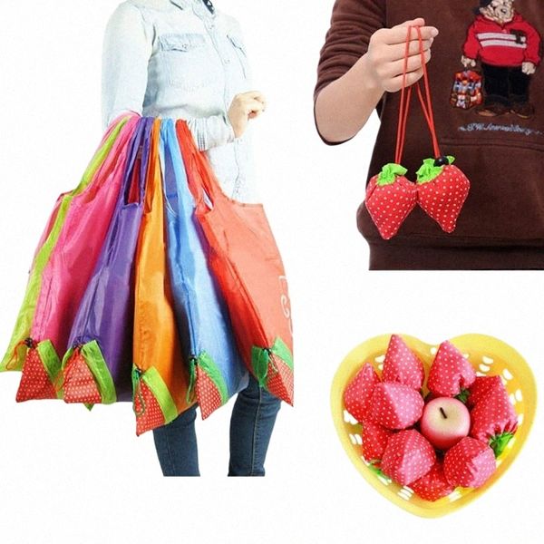 Stampa Strawberry Piegabile Borsa per negozio riutilizzabile Borsa di drogheria verde nyl Tote Cvenient Borse di stoccaggio di grande capacità M4TR#