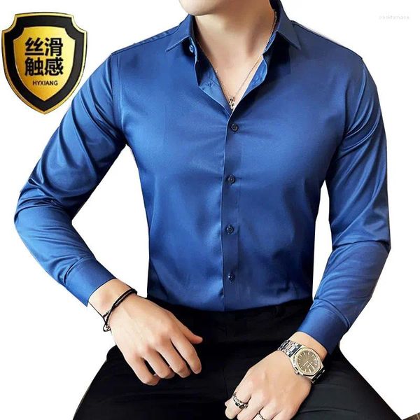 Camicie da uomo camicie da 6xl camicia corta a maniche corta primavera/estate lunghe lunghe seta non iron glip di grandi dimensioni colori solido casual