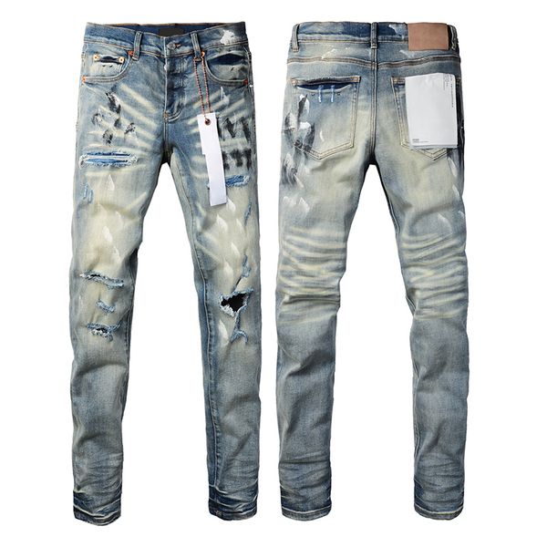 Men Jeans Jeans Purple Brand Street Designer de moda Jean rasgou as calças de jeans vintage Mens Hight Hight cinza jeans com tag para homens mulheres jovens à venda yu 131