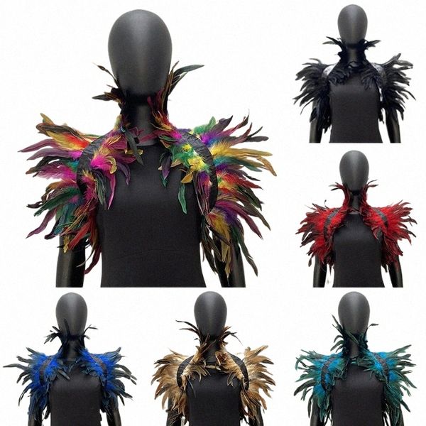 Sciame di piume naturale Scialpe Donne Feather Spalla Wrap Cape Victorian Cosplay Party Props Stage Performance Feather Accories Q6fr#