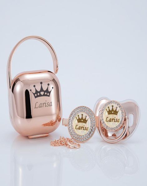 MIYOCAR Personalizado Rose Gold Bling Pacifier e clipe Caixa de chupeta Conjunto BPA Luxúrio 2103165580280