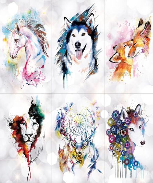 Unicorn Geometrische Rosenfuchs Wolf wasserdichte temporäre Tattoo Aufkleber Swan Elch Tiere Flash Tattoos Körperkunst gefälschte Tatoo T1907112082024