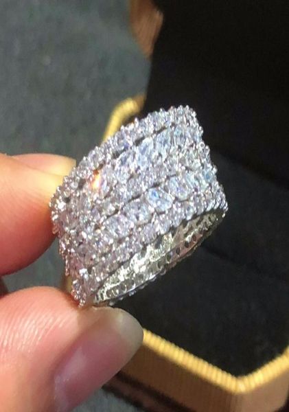 Luxury 925 marchio di gioielli in argento sterling marchio marchese dipinto diamantato simulato anelli di matrimoni CZ piena per le donne Y190515907455