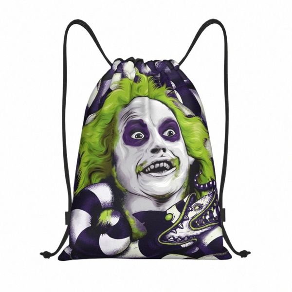 Horror Ghost Beetlejuice Draw String Rucksack Frauen Männer Sport Fitnessstudio Sackpack falten Comedy Fantasy Film Trainingstasche Sack L22P#