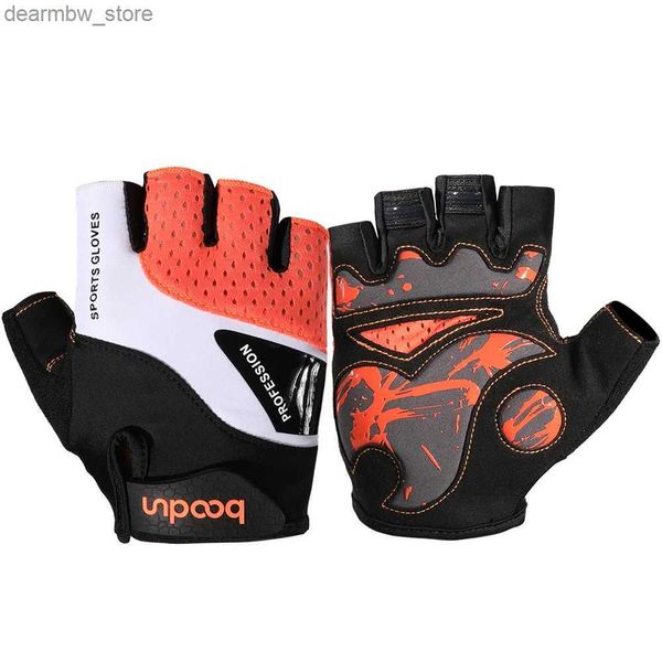 Luvas de ciclismo Summer Picling Half Finger Finger Luvas Anti-Shock Anti-Slip Mesh Mesh Fabric Sports Bicyc Fishing Mtb Road Bike Glove Men L48