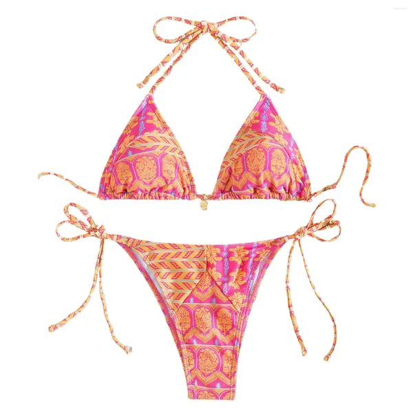 Damen Bikini Sets zweiteiliger Badeanzüge Blumendruck sexy Dreieck Bikinis Bohemian Style Halfterhalsriemen Badeanzug Badezusatz