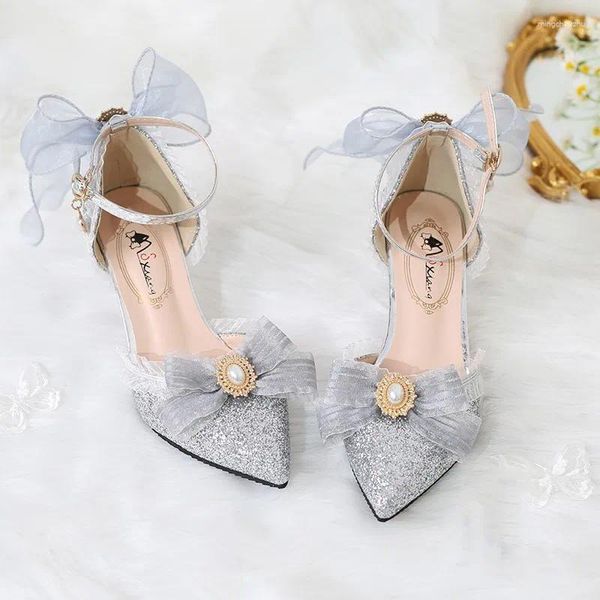 Kleiderschuhe Wunderschöne Lolita Blume Hochzeit Tee Party High Heels Star Buckle Grey Anime Cosplay Sandalen Prinzessin Kawaii