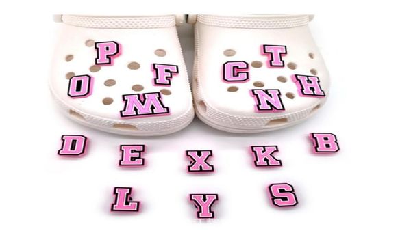 Fashion Shoe Halloween Charms Scarpe per decorazioni Cancella Pins Pins Pink Lettere di capitale in inglese Numero bambini Party7515694