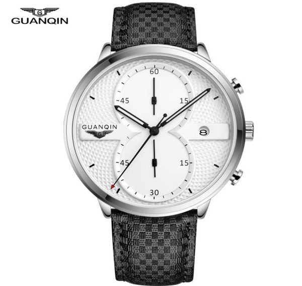 Guanqin Mens relógios relógios homens top Brand Luxo cronógrafo masculino Esporte de couro de couro assistir Big Dial Dial Relogio Masculino5251524