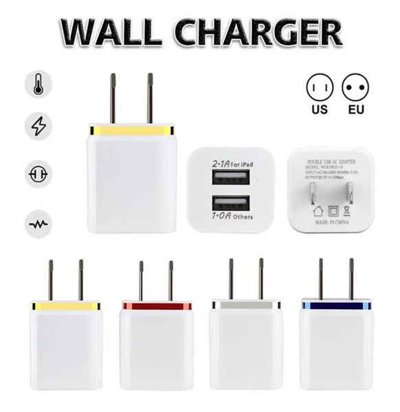 Dual -Ports Wandladegerät US EU -Stecker -Reise -Adapter 5V 21A Bequemer Stromadapter mit zweimal USB -Anschlüssen für Mobiltelefone2796129