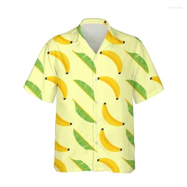 Camisas casuais masculinas Original Summer 3D impressão de banana Button Hawaiian pesco