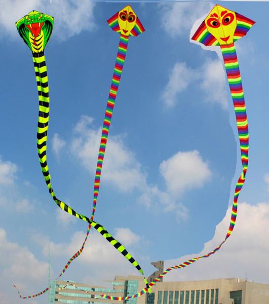 15m Snake Flying Line Ripstop Nylon Fabric Toys Outdoor Cerf Volelante Fácil Open Kites para adultos Rainbow9161294