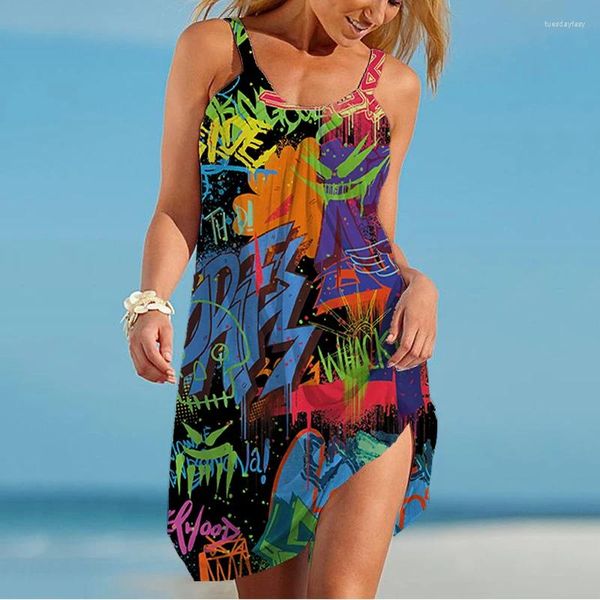 Vestidos casuais 2024 Moda colorida vestido de impressão 3D Comfort Ladies Summer Hawaiian Party Temperament Beautiful