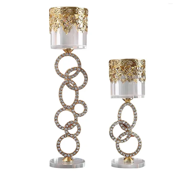 Titulares de vela moderna simples cilindro de círculo de vidro Crystal Candlestick Metal Butter Lamp Solder Diamond Ring Iron Candelabra