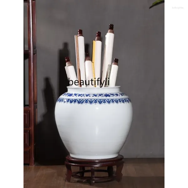 Vasi di porcellana bianca Jingdezhen Vase ceramica di pittura e calligrafia per scorrimento cilindro