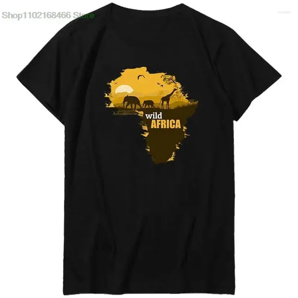 Camisetas masculinas Africa Wild Mapa Wild Map African Sleeve Graphic Unisex Black Brancy T-shirt Summer Harajuku Roupas