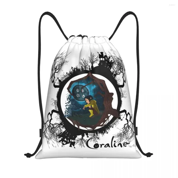 Bolsas de compras Halloween Horror Film Coralines Drawstring Mackpack Men Men Men Gym Sport Sackpack Sack dobrável