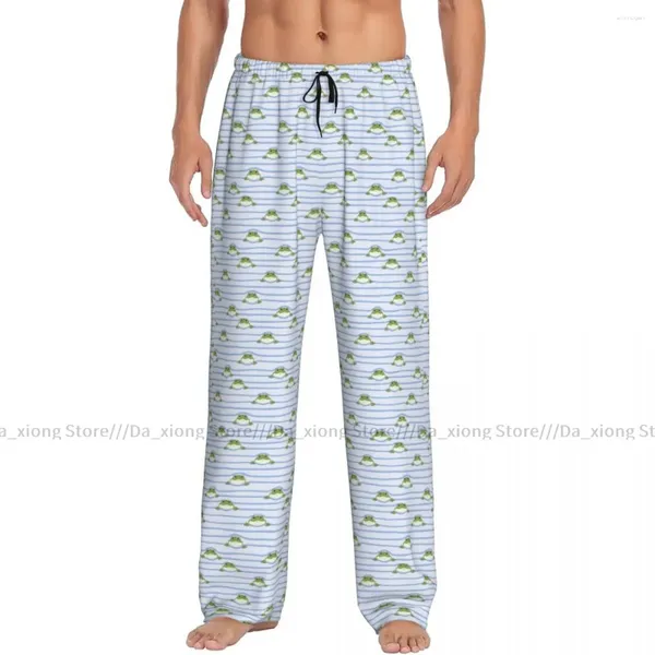 Erkekler Sweetwear Casual Pijama Uyku Pantolonları Sevimli Kurbağalarla Çizgili Salon Gevşek Pantolon Rahat Gecelik