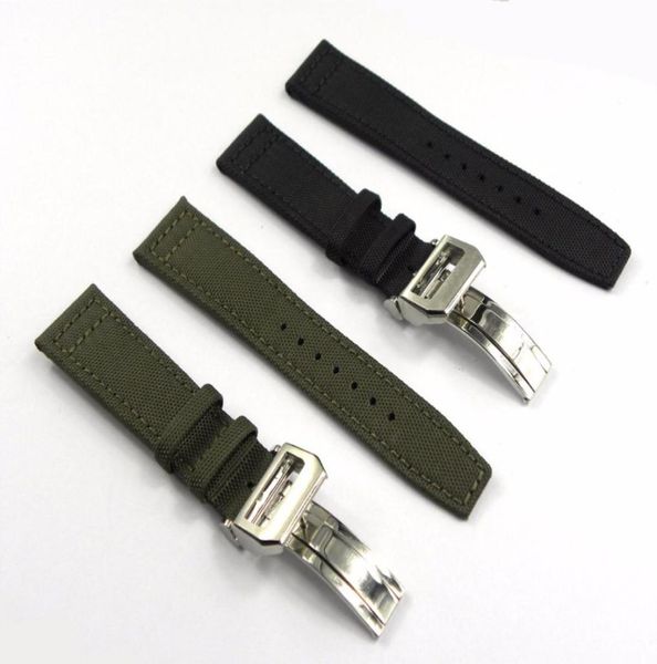 20 21 22mmGreen Black Black Fabric Band Wrist Watch Band Strap Belt 316L Aço inoxidável Implantação de fivela do clasp4375829