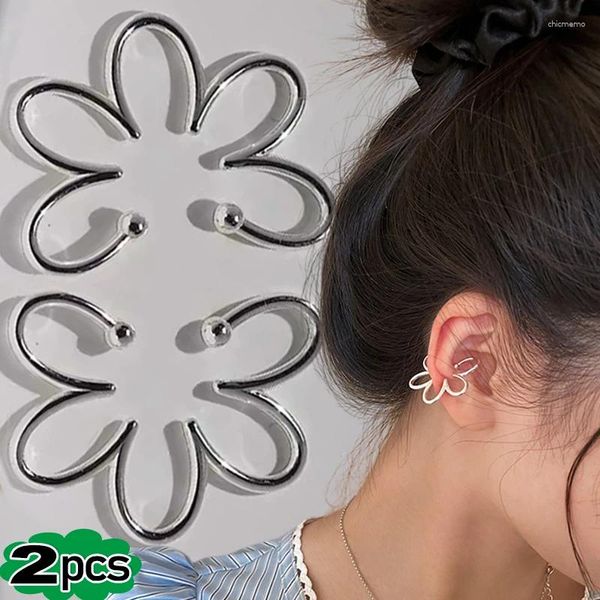 Rücken Ohrringe 2pcs Mode übertrieben Hohlblumenohrknochen Clip Clip Nicht-Ohrring Silber Farbe Manschette für Frauen Mädchen ästhetischer Schmuck
