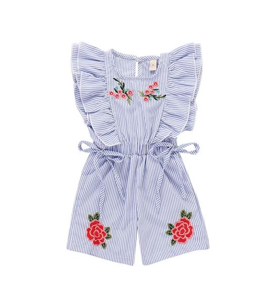 Summer Baby Kids Girls Abbigliamento rosa ricamato a strisce blu tute turistiche per bambini abbigliamento senza maniche7862500