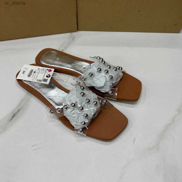 Pantofole sandali piatti trasparenti per donne design alla moda calzature femminili 2024 Summer traspiranti ladri di punta quadrata H240416 IK6R