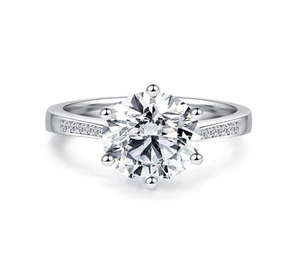 Cluster Rings LESF LEXURY 4 CT Solitaire Round Cut 6 Prong Sona Diamond 925 Серебряное обручальное кольцо для женщин 6344753