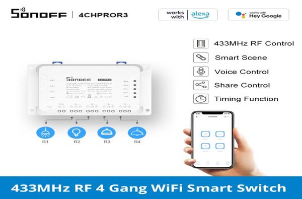 Sonoff 4Chpror3 4 Gang Akıllı Kablosuz RF Kontrol Modülü Kesici WiFi Akıllı Işık Anahtarı EWE3602457 üzerinden RM433 denetleyicisi ile çalışır