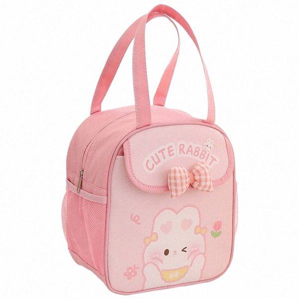 Carina portatile portatile per bambini Pink Bow Bunny Termal Isolato Borsa da pranzo bento Custocco kawaii centestra per cibo per alimenti j20g#